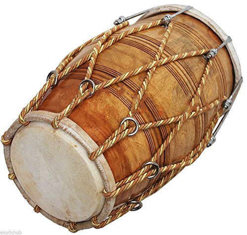 SPECIAL DHOLAK DRUM ROPE + BOLT TUNED NATURAL WOOD COLOR POLISH HAND MADE INDIAN