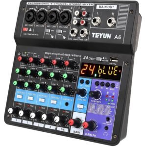 Teyun A6 6-Channel Professional Portable Mixer with USB Interface